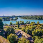 Kalemegdan Belgrade - an aerial view of a river running through a park