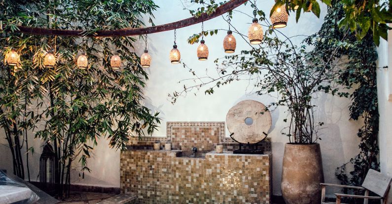 Spa Hotels Belgrade - Traditional oriental hammam pool on exotic resort spa terrace decorated with lush plants and stylish lanterns