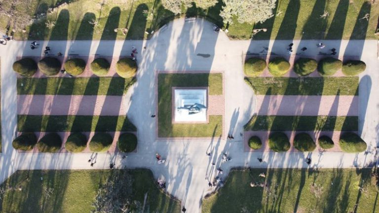 Museums In Belgrade - an aerial view of a park with trees and benches