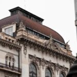 A classic architectural facade of a historic building in Belgrade, Serbia captured in a vertical shot.