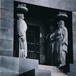 Elegant black and white photograph of a historic monument in Belgrade, Serbia.